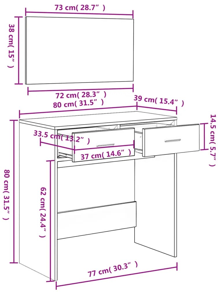 Μπουντουάρ με Καθρέφτη Καπνιστή Δρυς 80 x 39 x 80 εκ. - Καφέ