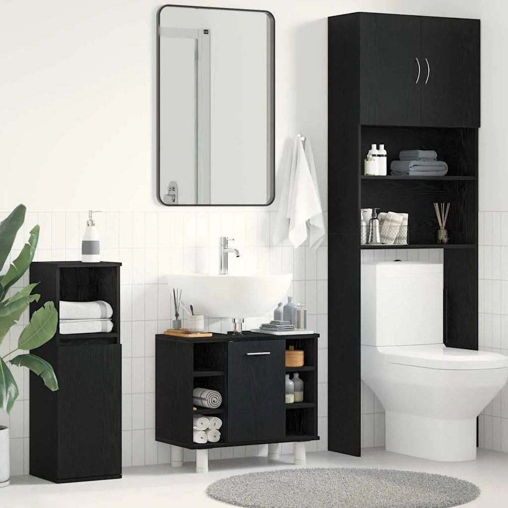 vidaXL Ντουλάπι Μπάνιου Μαύρη Οξυά 60 x 32 x 54 εκ Επεξεργασμένο ξύλο