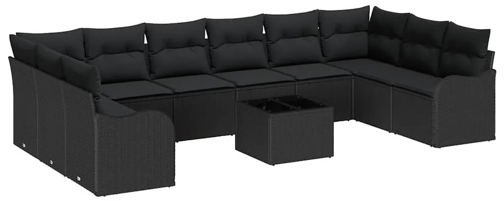 vidaXL Σετ Καναπέ Κήπου με μαξιλάρι 11 pcs Μαύρο Πολυ ράταν