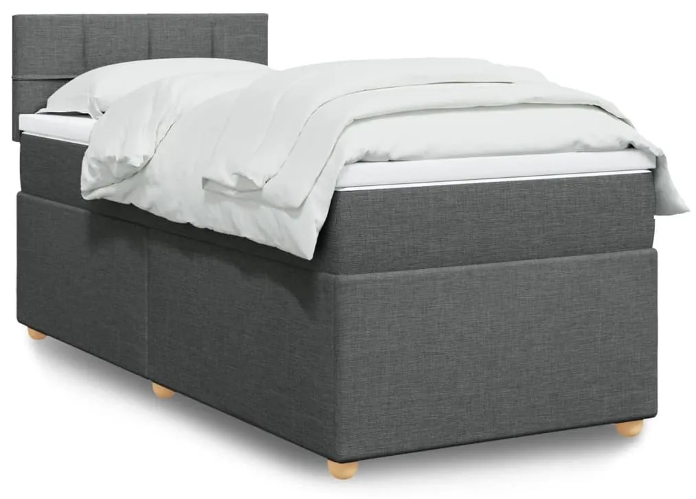 Κρεβάτι Boxspring με Στρώμα Σκούρο Γκρι Single Υφασμάτινα