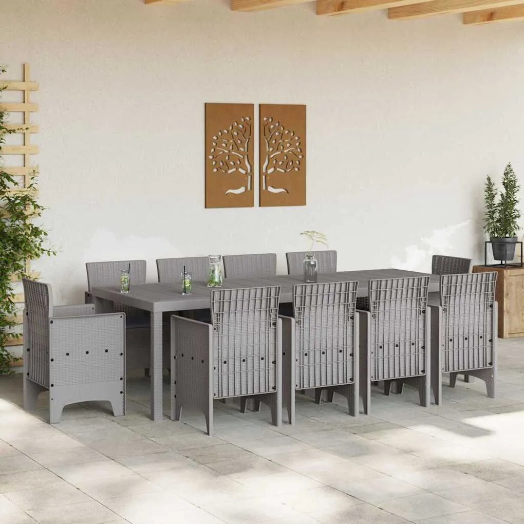 vidaXL Σέτ φαγητού για κήπο 11 pcs Ανοιχτό γκρι Rattan Polt