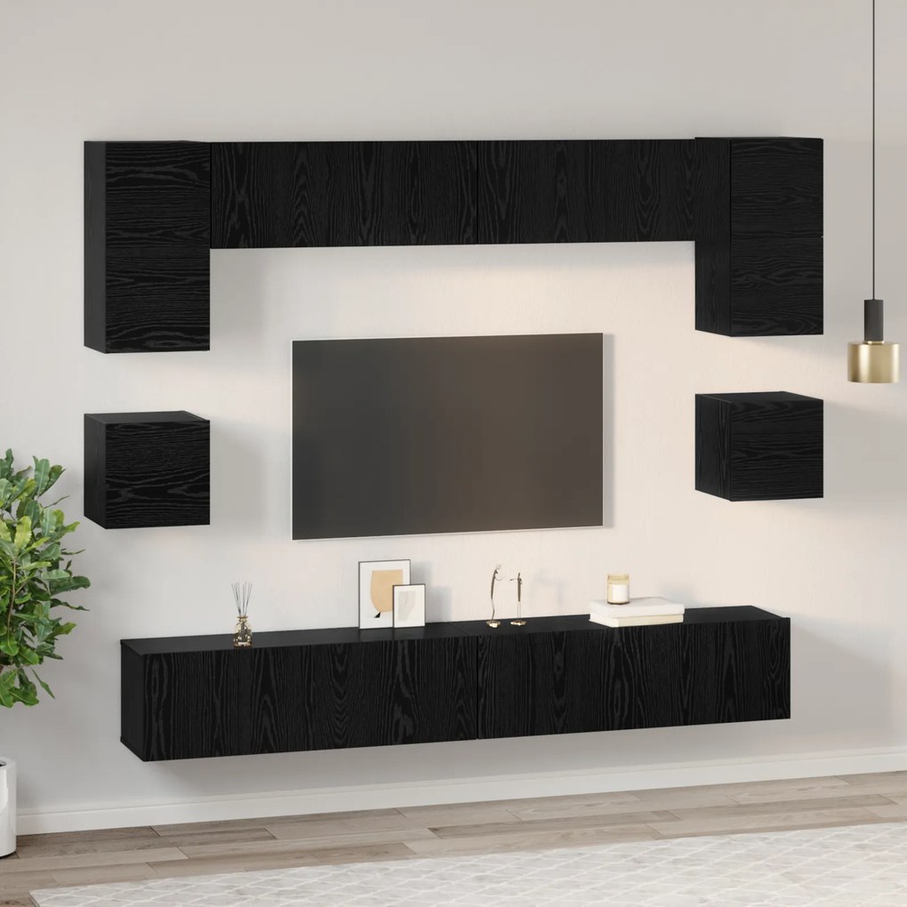 vidaXL Σετ επίπλου τηλεόρασης 8 pcs Μαύρη Δρυς 100 x 30 x 30 εκ