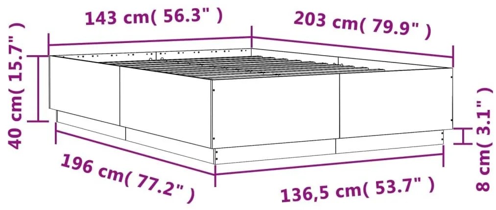 Πλαίσιο Κρεβατιού με Φώτα LED Sonoma Δρυς 140x200εκ. Επεξ. Ξύλο - Καφέ