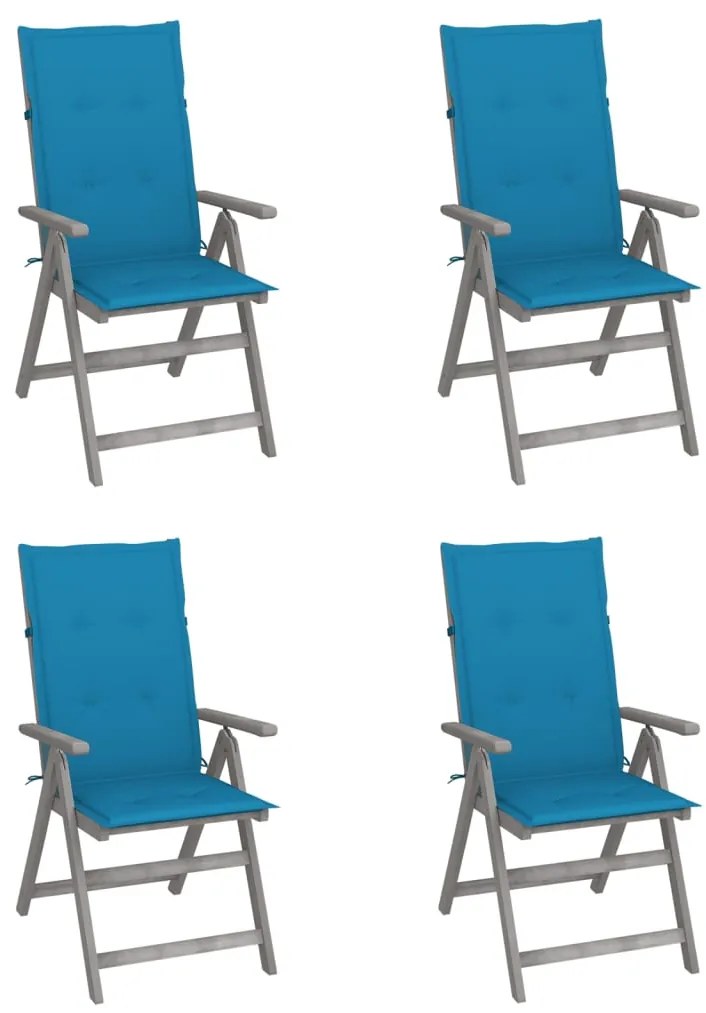 vidaXL Καρέκλες Κήπου Ανακλινόμενες 4 τεμ. Ξύλο Ακακίας με Μαξιλάρια