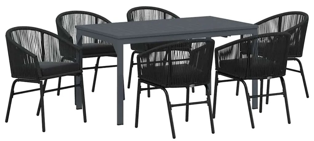 vidaXL Σέτ φαγητού για κήπο 7 pcs Μαύρο Πολυ ράταν