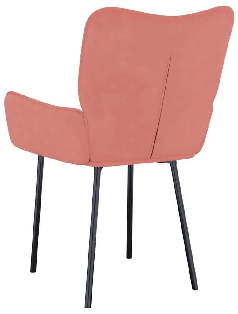 Καρέκλες Τραπεζαρίας 2 τεμ. Ροζ Βελούδινες - Ροζ