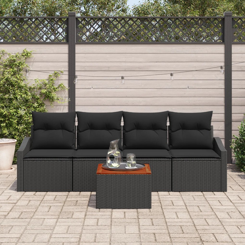 vidaXL Σετ Καναπέ Κήπου 5 pcs Μαύρο 55 x 55 x 37 εκ Ρατάν, Ξύλο