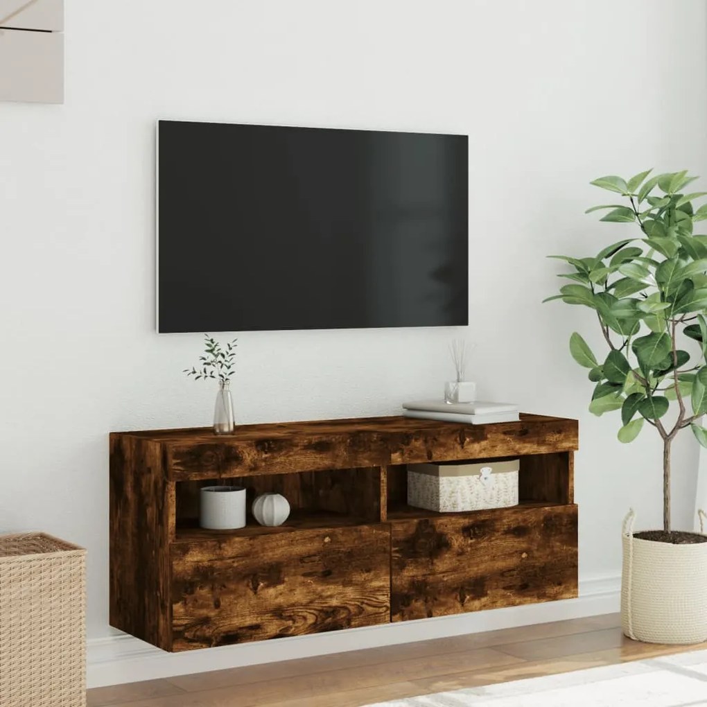 vidaXL Έπιπλο Τοίχου Τηλεόρασης με LED Καπνιστή Δρυς 100x30x40 εκ.
