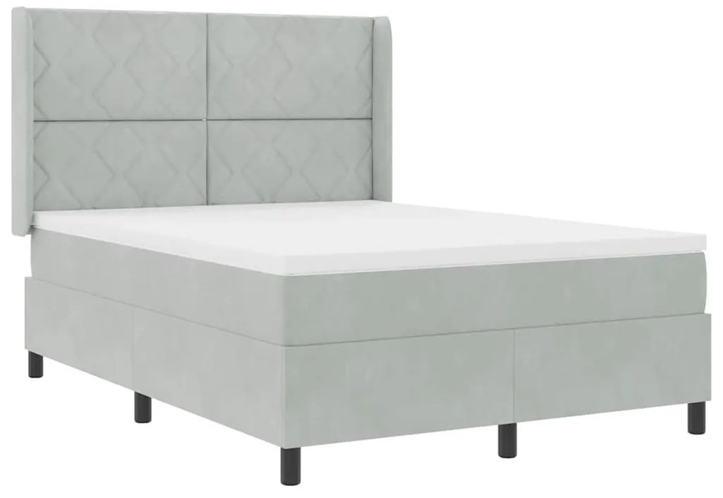 vidaXL Κρεβάτι με ελατήρια Ανοιχτό γκρι 140 x 190 cm Βελούδο