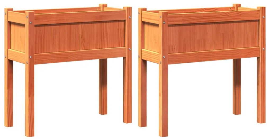 vidaXL Ζαρντινιέρες με Πόδια 2 τεμ. Καφέ Κεριού από Μασίφ Ξύλο Πεύκου