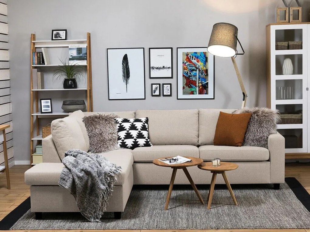 Γωνιακός Καναπές Scandinavian Choice C149, Beige, Μαύρο, 250x195x79cm, Πόδια: Πλαστική ύλη | Epipla1.gr