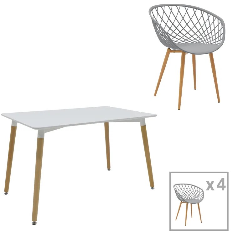 Intrahome Τραπεζαρία Ezra-Natali Intrahome σετ 5τεμ pp-mdf σε γκρι-λευκή απόχρωση με φυσικό πόδι 120x80x76εκ | SKU: INTRAPA-311112111