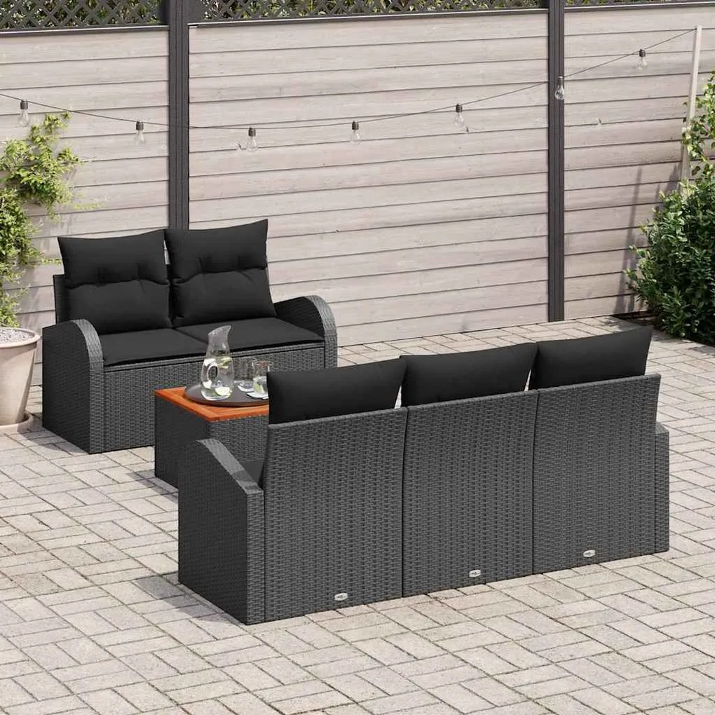 vidaXL Σετ Καναπέ Κήπου 6 pcs Μαύρο Πολυ ράταν