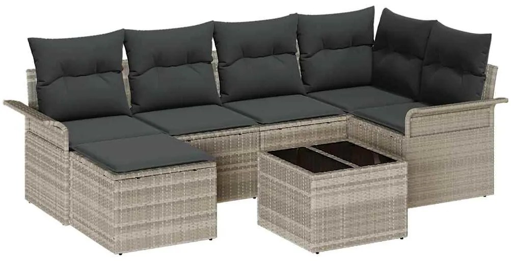 vidaXL Σετ Καναπέ Κήπου με μαξιλάρι 7 pcs Ανοιχτό γκρι Πολυ ράταν
