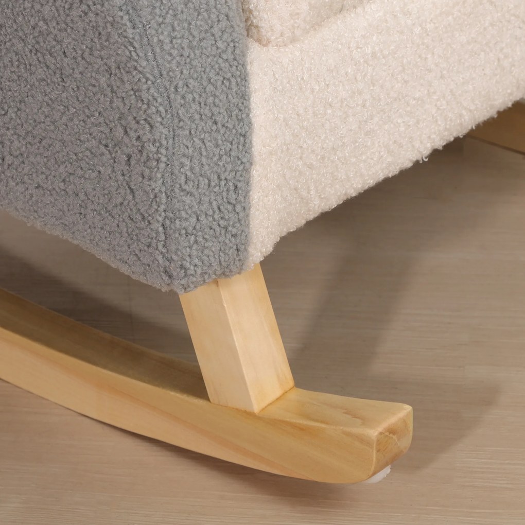 HOMCOM Κουνιστή πολυθρόνα για νήπια, χαριτωμένο σχέδιο, απομίμηση δέρματος προβάτου, ξύλο ευκαλύπτου, 50 x 45 x 44cm, γκρι+ροζ+κρεμ