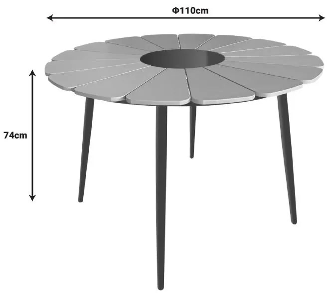 Τραπέζι Pinap Μαύρο Αλουμίνιο με Polywood Φυσικό Φ110x74εκ. 110x110x74 εκ.