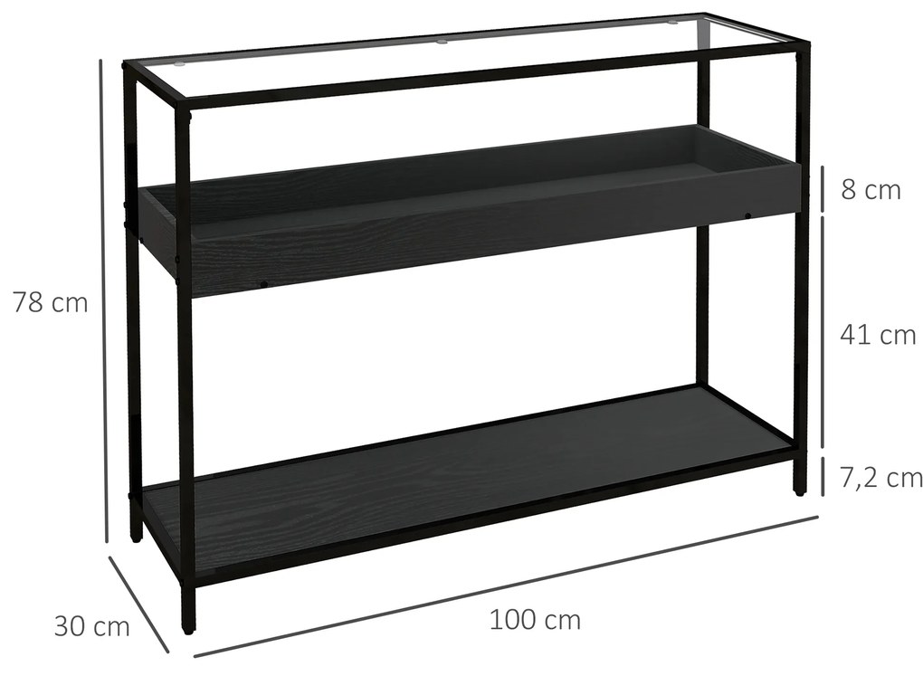 HOMCOM Τραπέζι κονσόλας με 2 ράφια, τραπέζι εισόδου, κονσόλα εισόδου, μαύρο