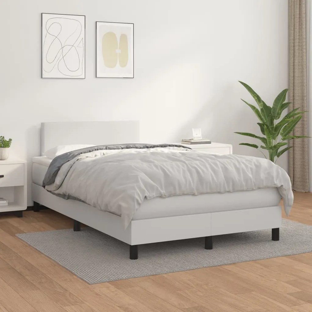 Κρεβάτι Boxspring με Στρώμα Λευκό 120x190εκ.από Συνθετικό Δέρμα - Λευκό