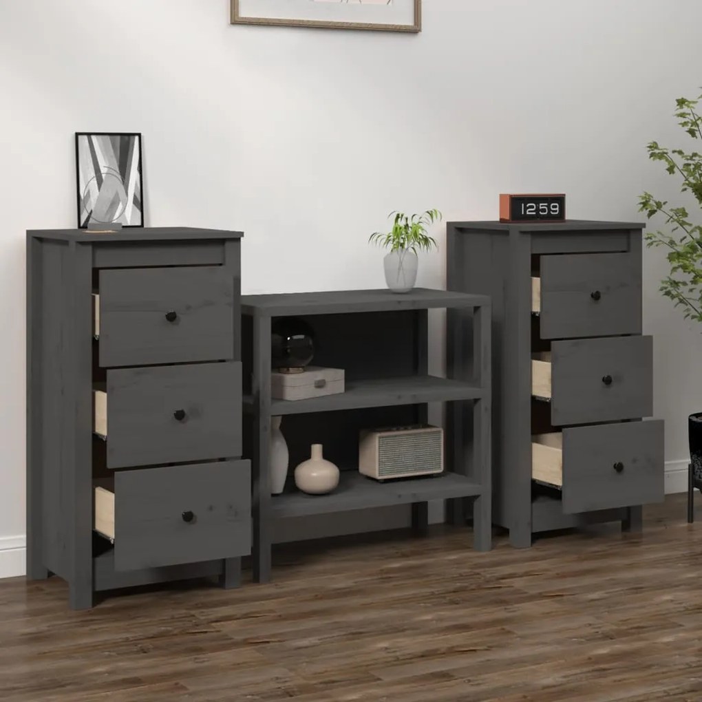 vidaXL Συρταριέρες 2 τεμ. Γκρι 40 x 35 x 80 εκ. από Μασίφ Ξύλο Πεύκου
