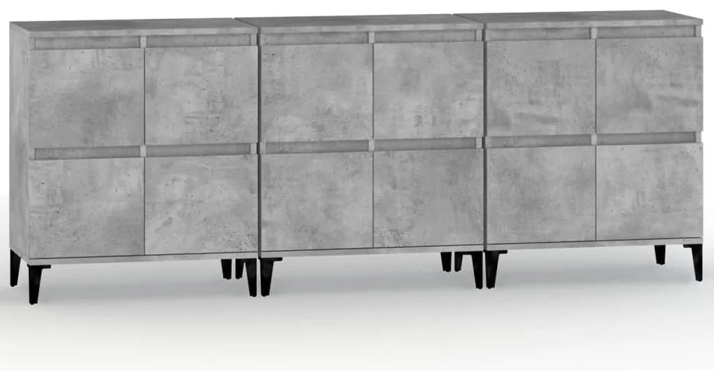 vidaXL Ντουλάπια 3 τεμ. Γκρι Σκυροδέματος 60x35x70 εκ. Επεξεργ. Ξύλο