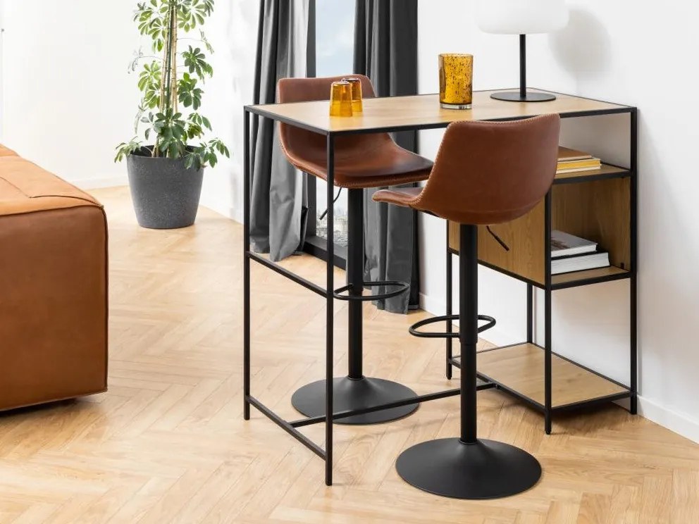 Τραπέζι μπαρ Oakland H164, 105x60x120cm, Ινοσανίδες μέσης πυκνότητας, Μέταλλο, Μαύρο, Άγρια δρυς