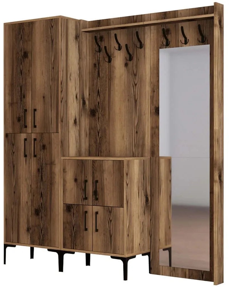 Έπιπλο Εισόδου Berlin 845HCT4216 180x35x200cm Walnut Μοριοσανίδα, Μέταλλο