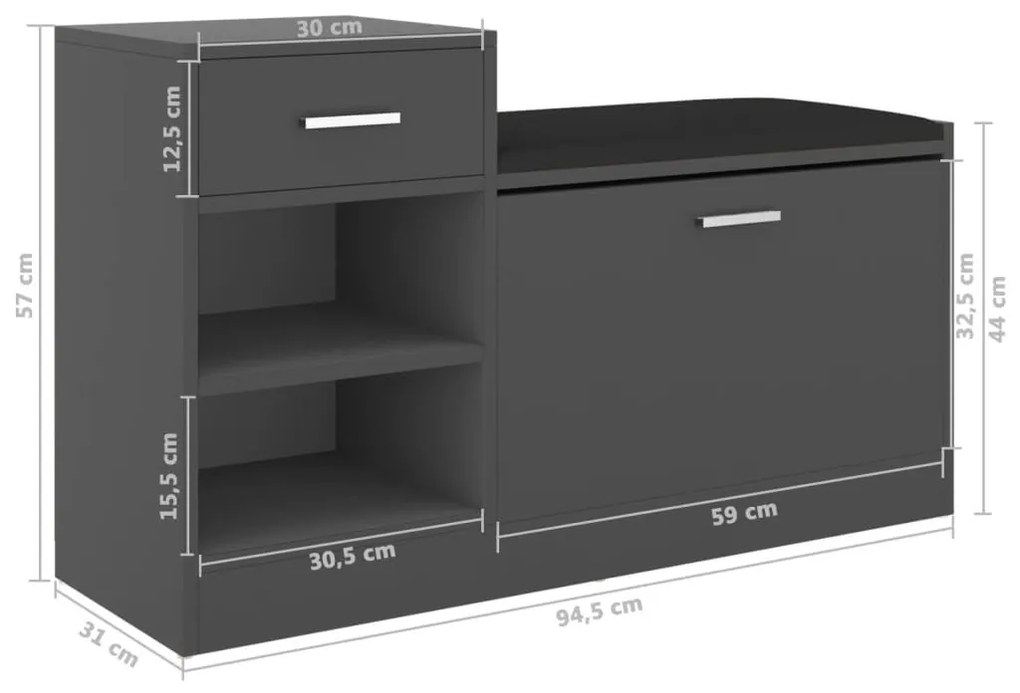 Παπουτσοθήκη Γκρι 94,5 x 31 x 57 εκ. από Επεξ. Ξύλο - Γκρι