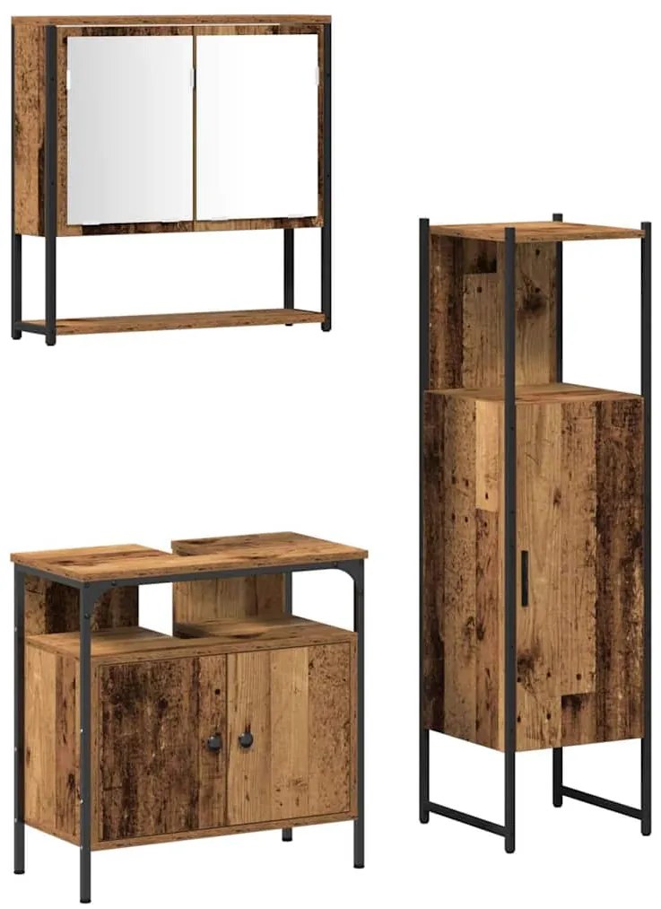 vidaXL Σετ Επίπλων Μπάνιου με πόρτα 3 pcs Καφέ 33 x 33 x 120.5 εκ.