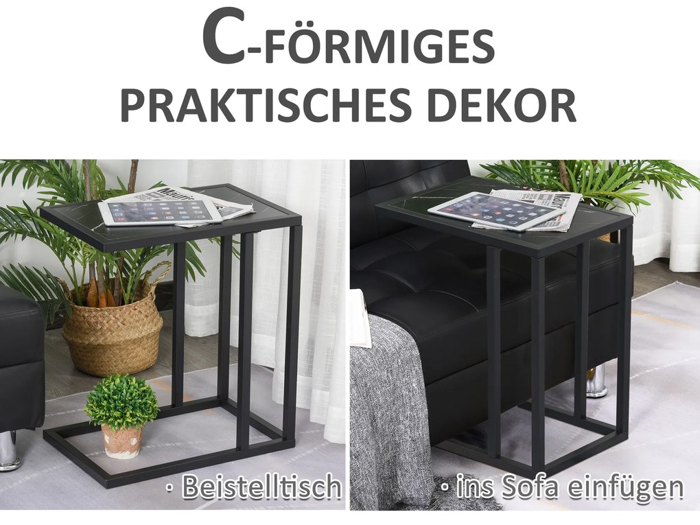 HOMCOM Κομοδίνο, σχήμα C, εξοικονόμηση χώρου, νυχτερινό τραπέζι/τραπέζι σαλονιού, όψη μαρμάρου, 45 x 30 x 51,5 cm