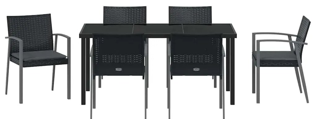 vidaXL Σέτ φαγητού για κήπο 7 pcs Μαύρο και Γκρι Ράτα PE