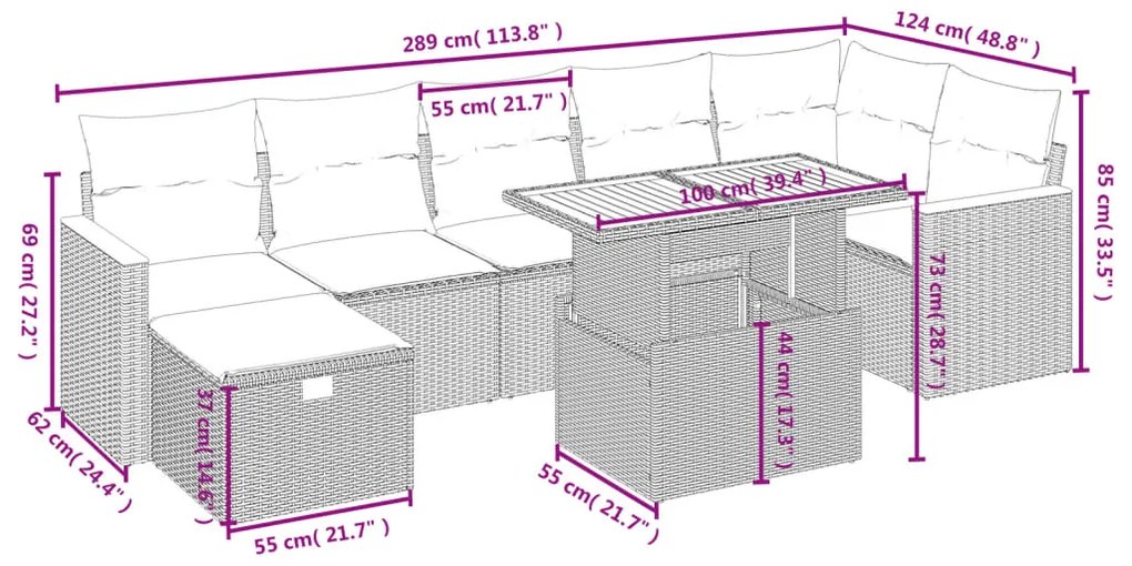 vidaXL Σαλόνι Κήπου Σετ 8 τεμ. Μπεζ Συνθετικό Ρατάν με Μαξιλάρια