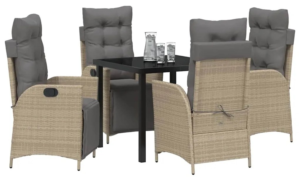 vidaXL Σέτ φαγητού για κήπο με μαξιλάρι 5 pcs Μπεζ συνθετικό ρατάν