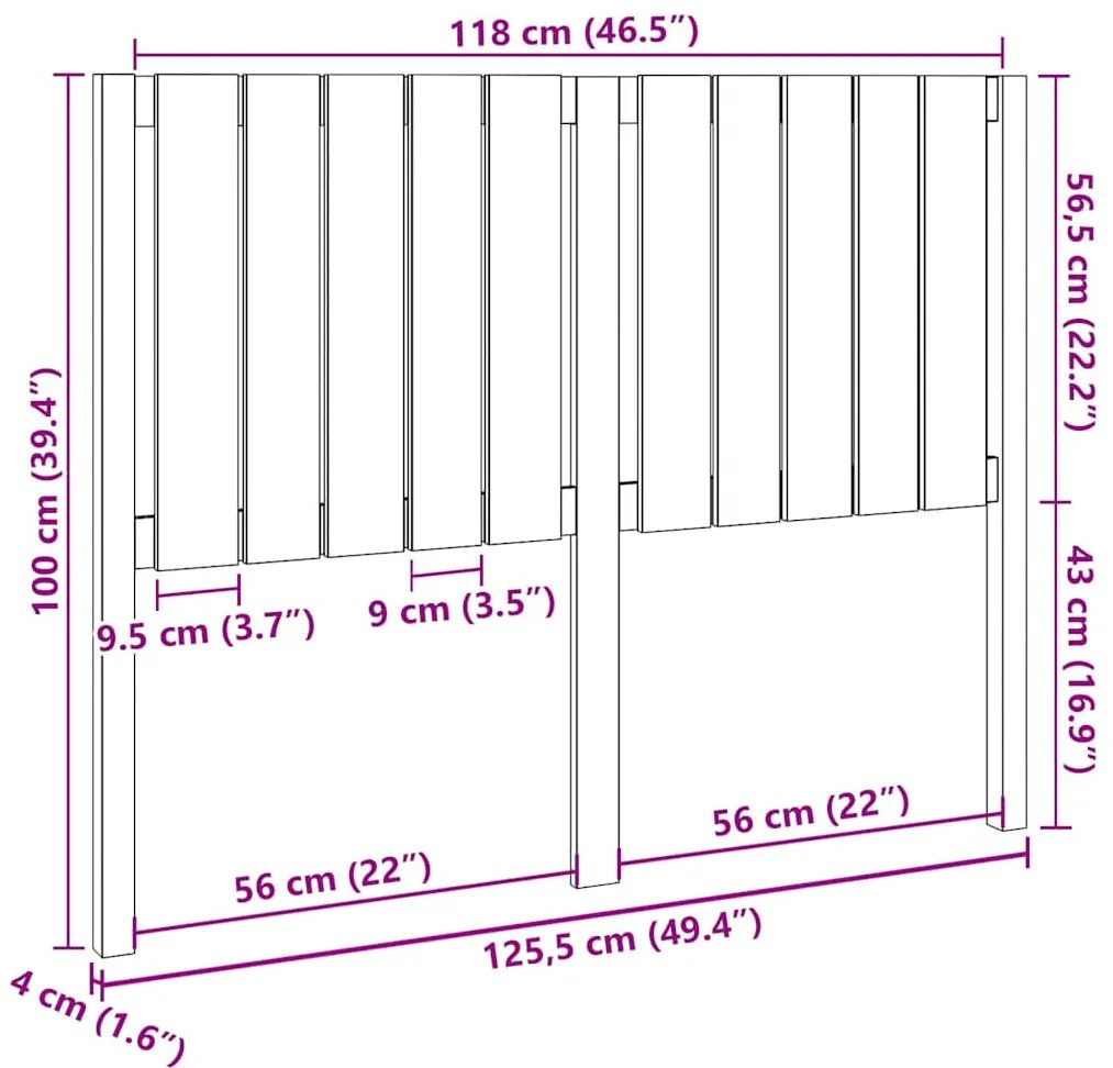 vidaXL Κεφαλάρι Κρεβατιού Γκρι 125,5 x 4 x 100 εκ. Μασίφ Ξύλο Πεύκου