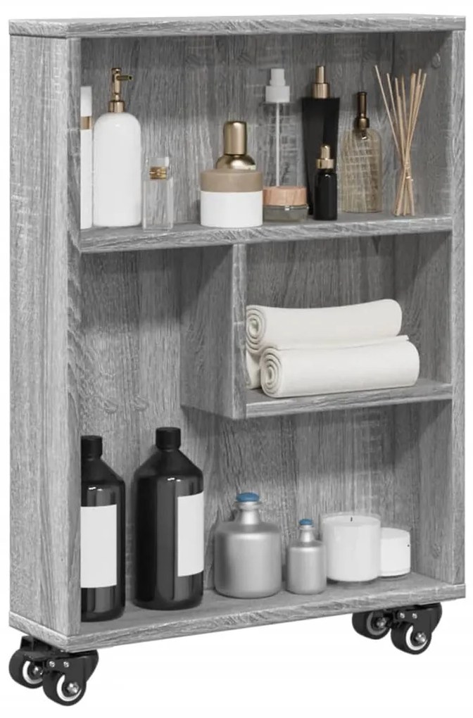 vidaXL Τρόλεϊ Αποθήκευσης Στενό Γκρι Sonoma 48x13x68 εκ. Επεξ. Ξύλο