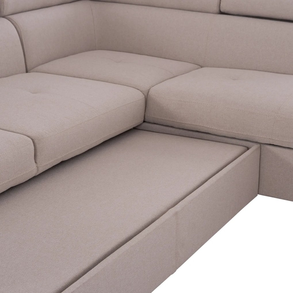 ΓΩΝΙΑΚΟΣ ΚΑΝΑΠΕΣ-ΚΡΕΒΑΤΙ ΜΕ ΑΠΟΘ.ΧΩΡΟ ENCORE HM3301.03R ΜΠΕΖ ΥΦΑΣΜΑ 285x205x90Υεκ.