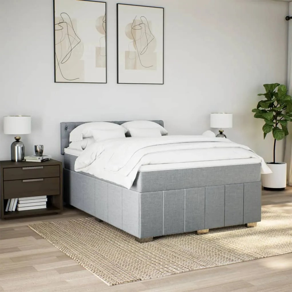 Κρεβάτι Boxspring με Στρώμα Ανοιχτό Γκρι 140x190 εκ. Υφασμάτινο - Γκρι