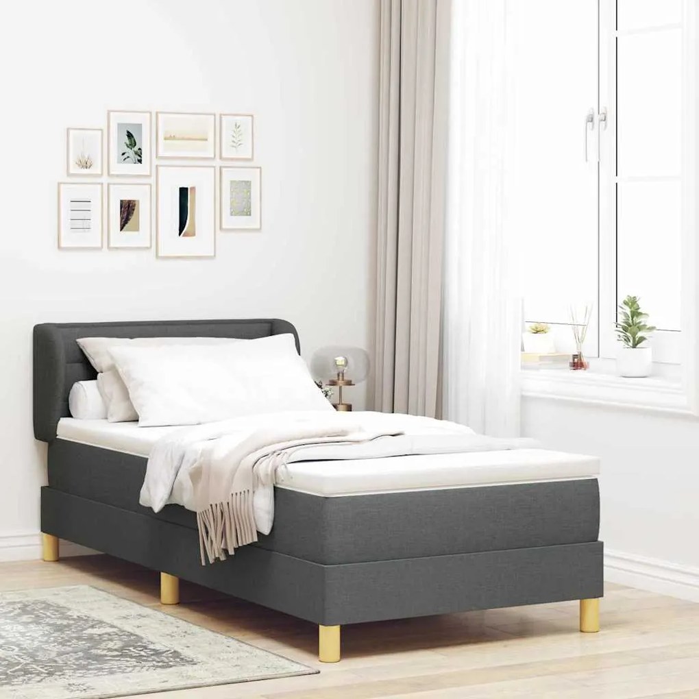 Κρεβάτι Box Spring vitaXL με Στρώμα Σκούρο Γκρι 90x200 εκ Fabric