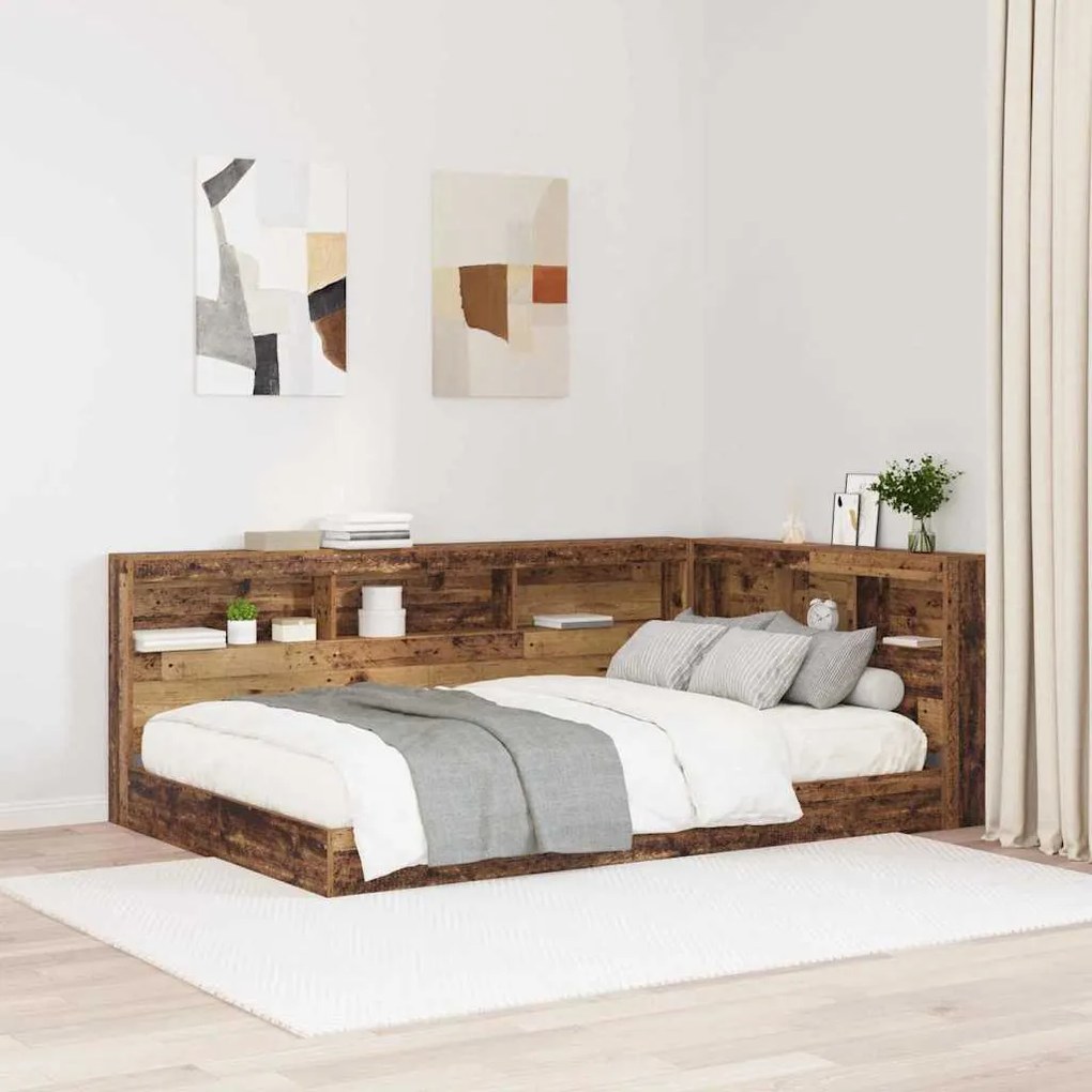 vidaXL Κεφαλάρι Αποθήκης με ράφι Παλαιό ξύλο 120 cm Επεξεργασμένο ξύλο