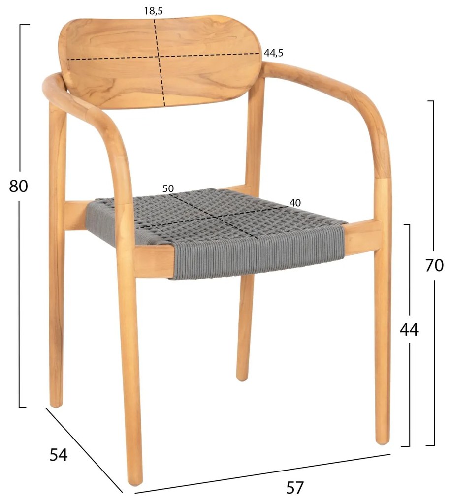 Πολυθρόνα OSLO Ξύλο Teak Φυσικό και Γκρί Σχοινί 55x54x80Yεκ. 55x54x80 εκ.