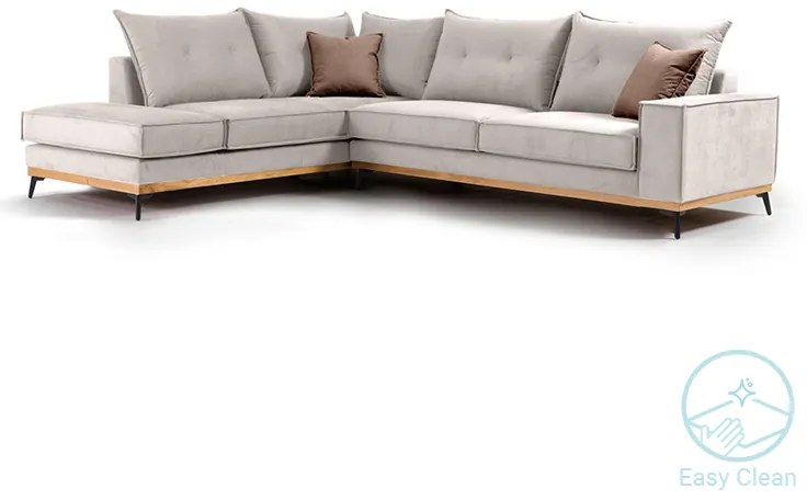 Γωνιακός καναπές δεξιά γωνία Luxury II pakoworld ύφασμα cream-mocha 290x235x95εκ