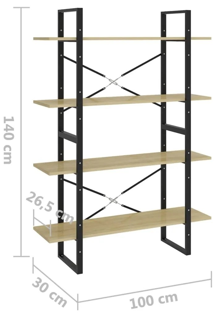 Βιβλιοθήκη με 4 Ράφια Sonoma Δρυς 100x30x140 εκ από Επεξ. Ξύλο - Καφέ