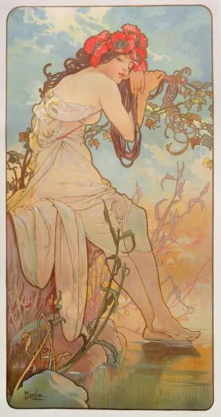 Mucha, Alphonse Marie - Εκτύπωση έργου τέχνης The Seasons: Summer, (21.2 x 40 cm)