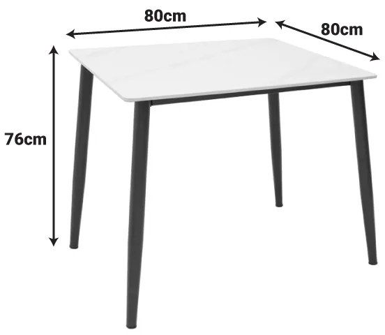 Τραπέζι Gustas pakoworld λευκό μαρμάρου sintered stone-μαύρο μέταλλο 80x80x76εκ