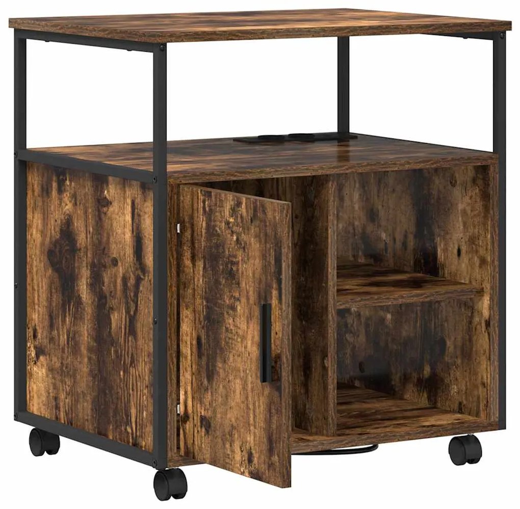 vidaXL Ντουλάπα με Σταθμό Φόρτισης Καπνιστό Δρύς 61 x 46 x 67 εκ.