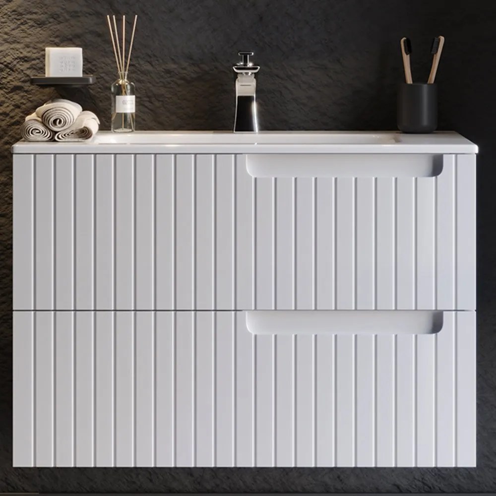 Έπιπλο Μπάνιου Πάγκος Με Νιπτήρα Enza 80 S3BENZA080WH 81×46.5x52cm White Κεραμικό,Mdf