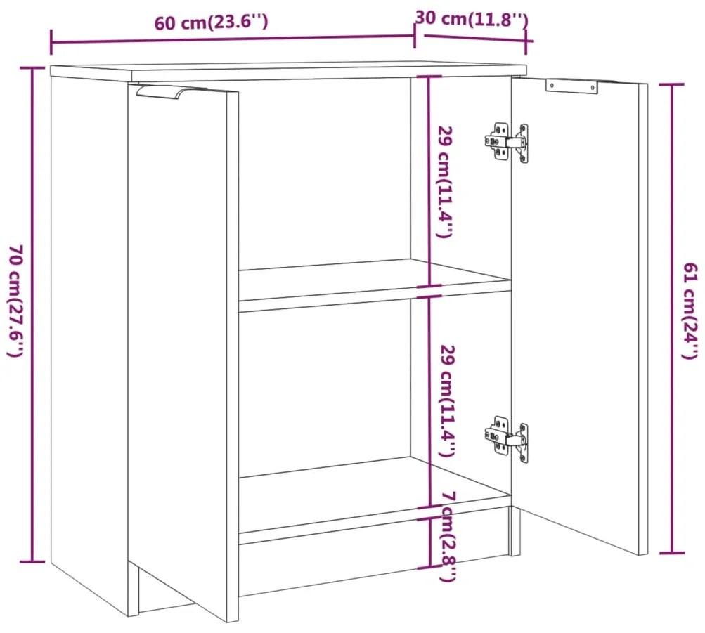 vidaXL Μπουφές Καφέ Δρυς 60 x 30 x 70 εκ. από Επεξεργασμένο Ξύλο