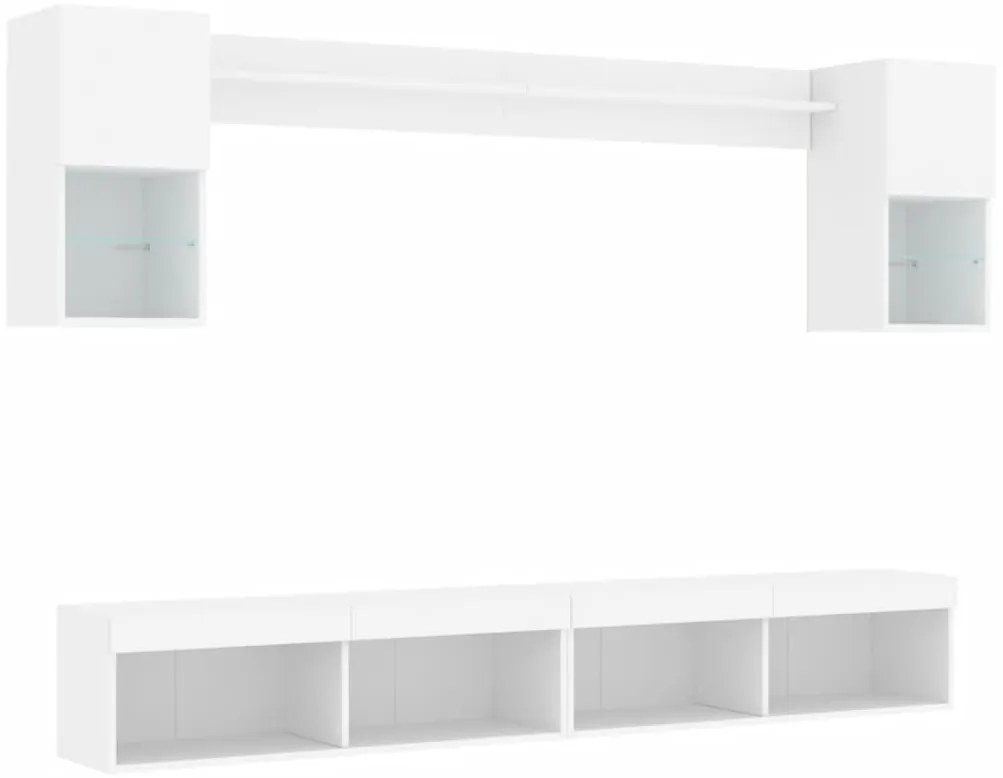 vidaXL Έπιπλα Τοίχου Τηλεόρασης 6 τεμ LED Λευκά από Επεξεργασμένο Ξύλο