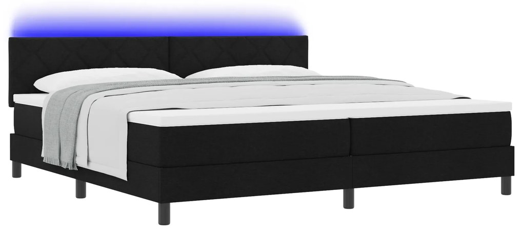 vidaXL Box Spring Κρεβάτι με Στρώμα & LED Μαύρο 200x200 εκ Ύφασμα