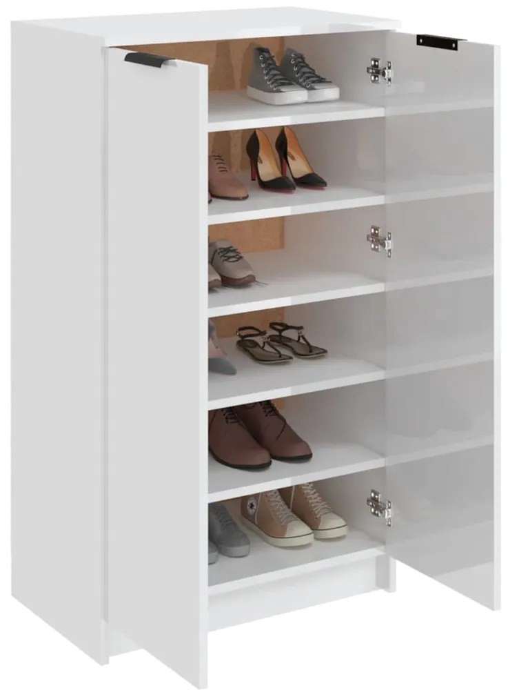 vidaXL Παπουτσοθήκη Γυαλιστερό Λευκό 59x35x100,5 εκ. Επεξεργασμένο Ξύλο