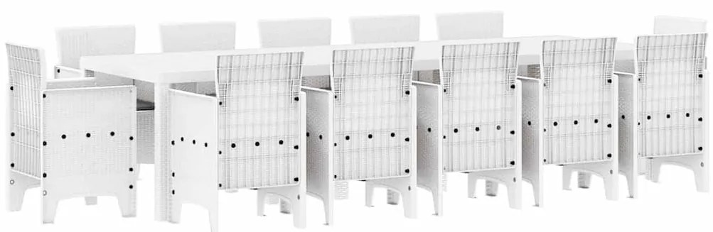 vidaXL Σέτ φαγητού για κήπο 13 pcs Λευκό Συνθετικό ράτταν και Μέταλλο